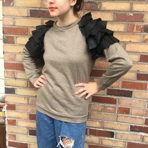Tov Los Angeles Faux Leather Ruffle Sweatshirt